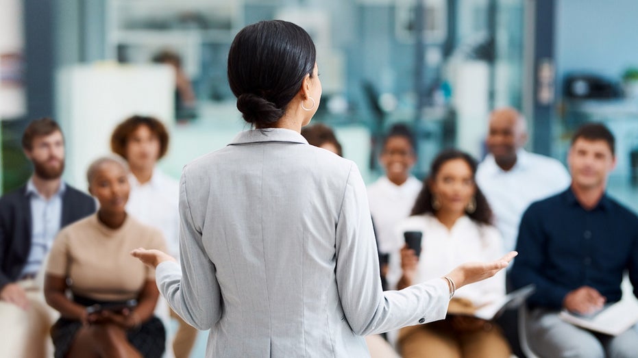 business woman giving a presentation