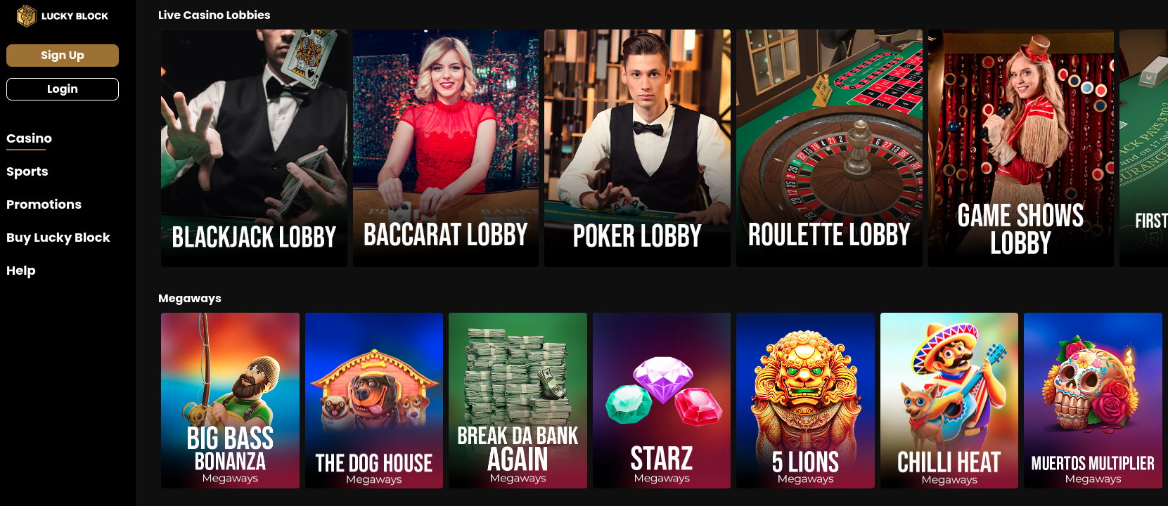 Lucky Block Casino games offering 